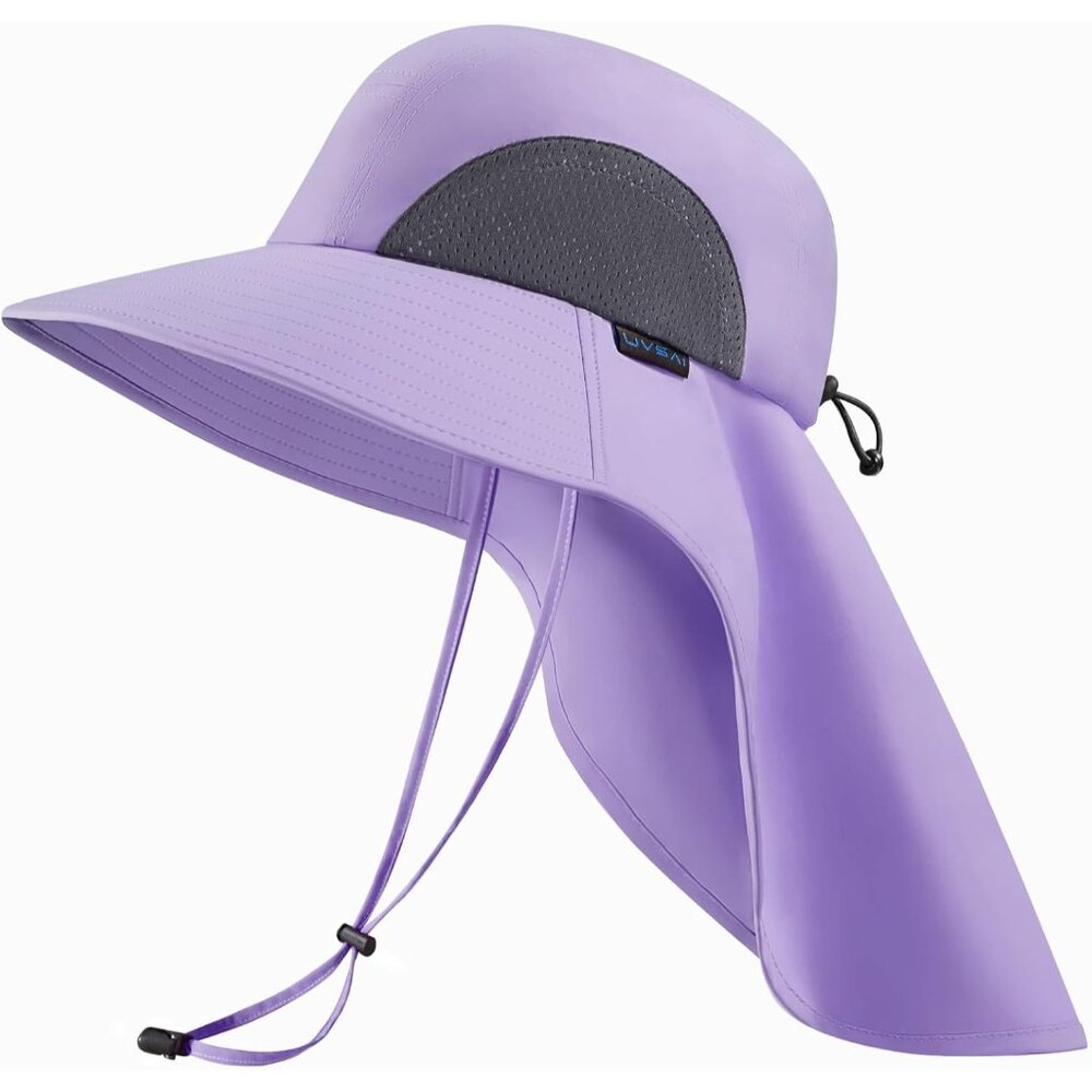 Unisex Lavender 100% Polyester Wide Brim Mesh Vent Neck Flap Classic Beach Hat